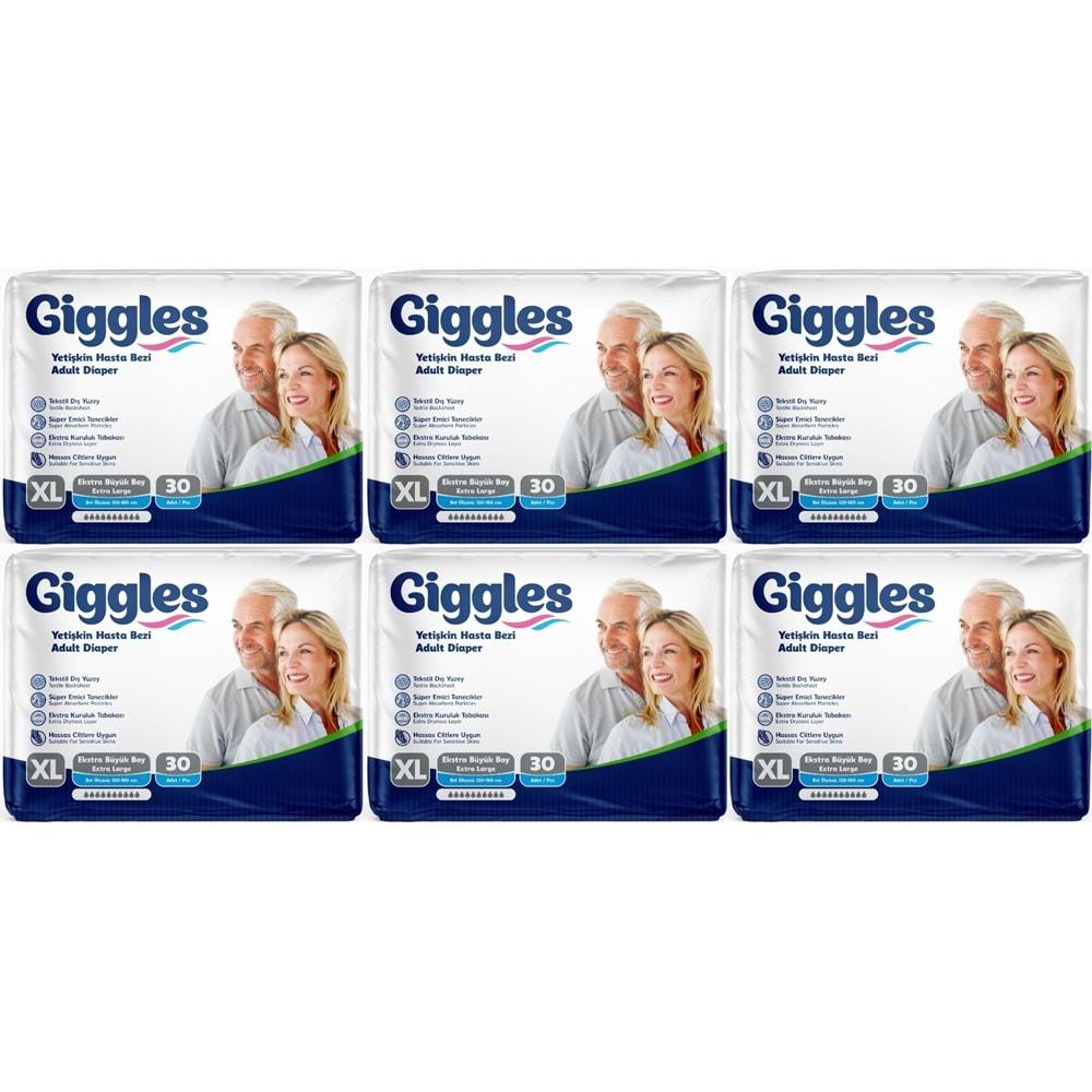 Giggles Hasta Bezi Yetişkin Bel Bantlı Tekstil Yüzey Ekstra Büyük (XL) 180 Adet (6PK*30)