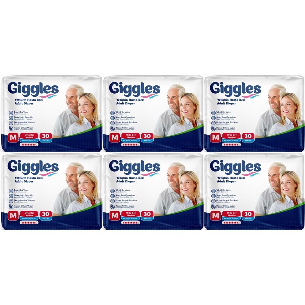 Giggles Hasta Bezi Yetişkin Bel Bantlı Tekstil Yüzey Orta - Medium (M) 180 Adet (6PK*30)