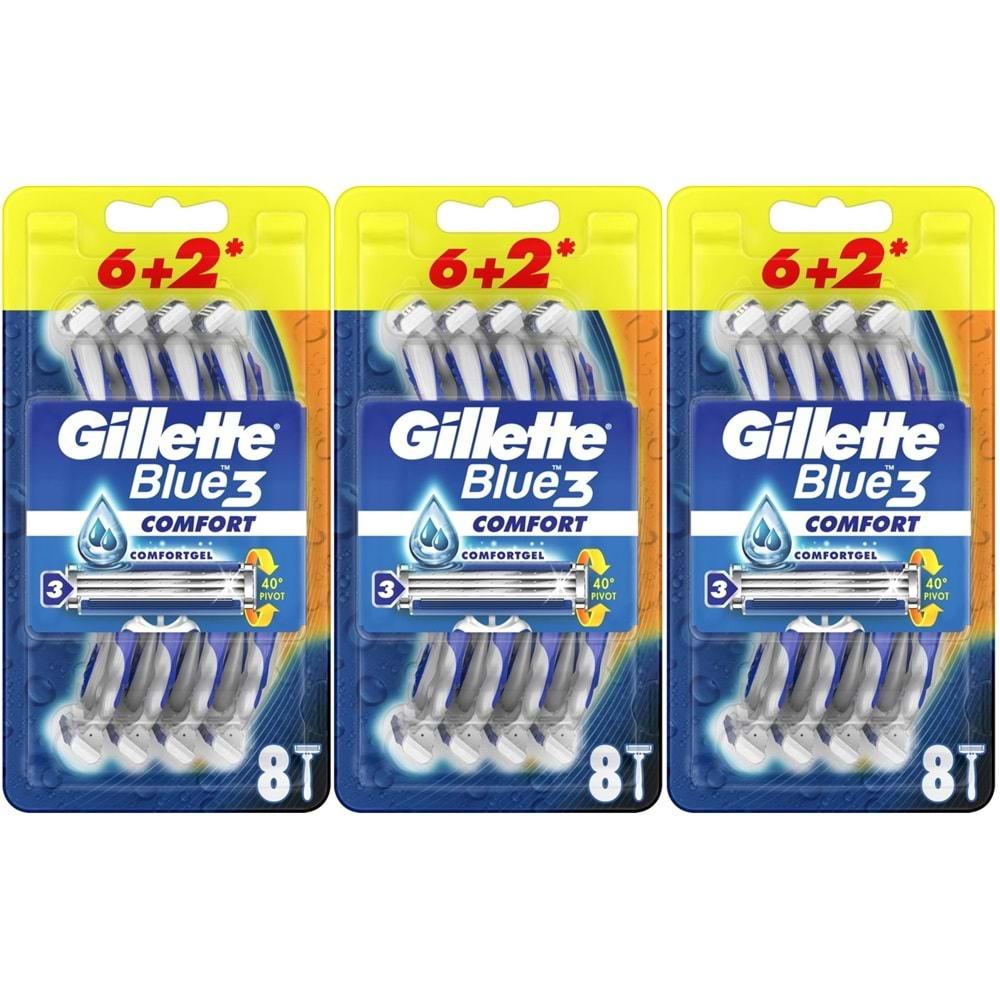 Gillette Blue3 Comfort Kullan At Tıraş Bıçağı (6+2) Toplam 24 Adet (Avantaj Pk) (3 Lü Set)