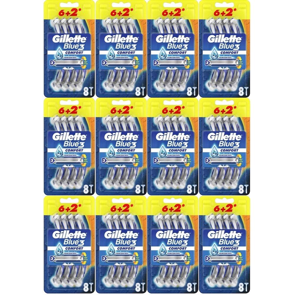 Gillette Blue3 Comfort Kullan At Tıraş Bıçağı (6+2) Toplam 96 Adet (Avantaj Pk) (12 Li Set)