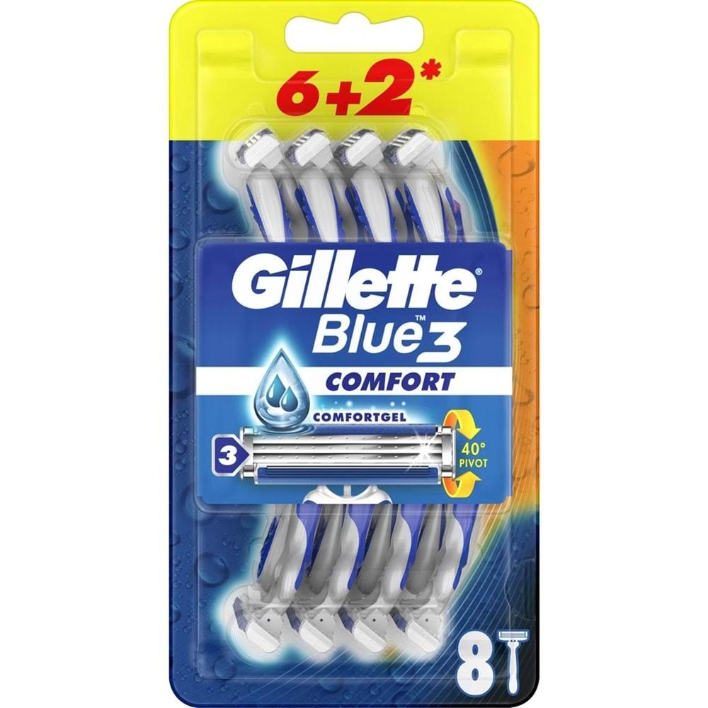 Gillette Blue3 Comfort Kullan At Tıraş Bıçağı (6+2) Toplam 96 Adet (Avantaj Pk) (12 Li Set)