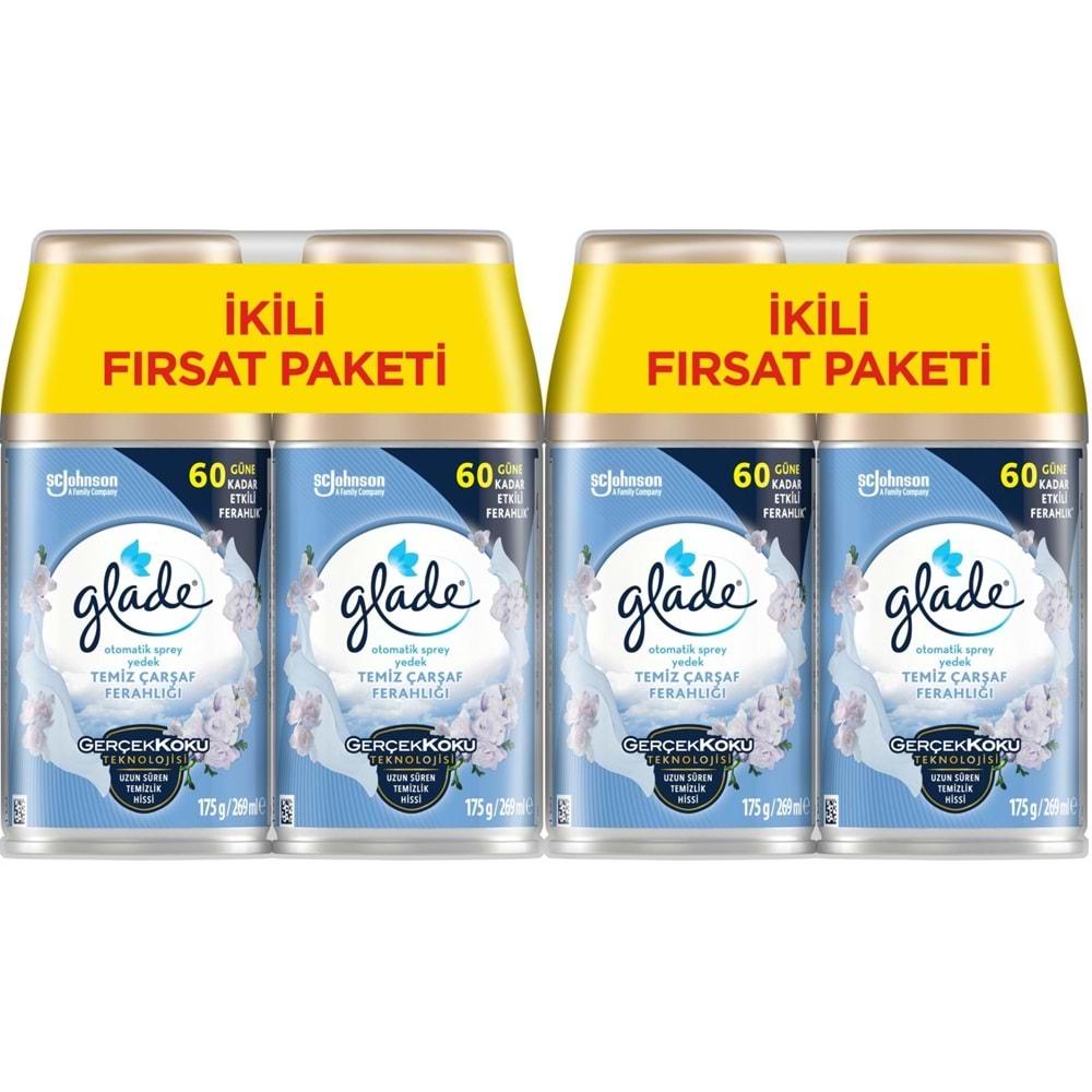 Glade Oda Kokusu Otomatik Sprey Yedek 269ML (4 Lü Set) Temiz Çarşaf Ferahlığı (2PK*2)