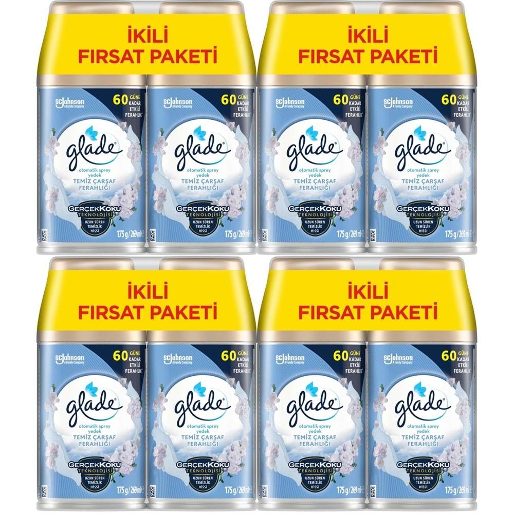 Glade Oda Kokusu Otomatik Sprey Yedek 269ML (8 Li Set) Temiz Çarşaf Ferahlığı (4PK*2)