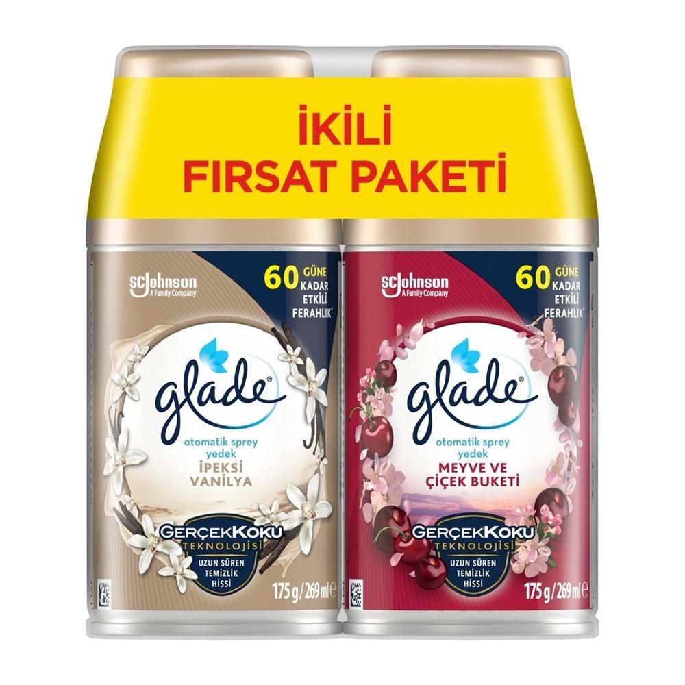 Glade Oda Kokusu Otomatik Sprey Yedek 269ML (8 Li Set) İpeksi Vanilya ve Meyve Çiçek Buketi (4PK*2)