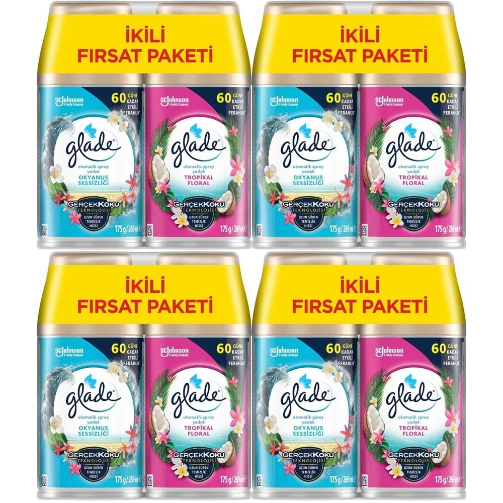 Glade Oda Kokusu Otomatik Sprey Yedek 269ML (8 Li Set) Okyanus Sessizliği ve Tropikal Floral (4PK*2)