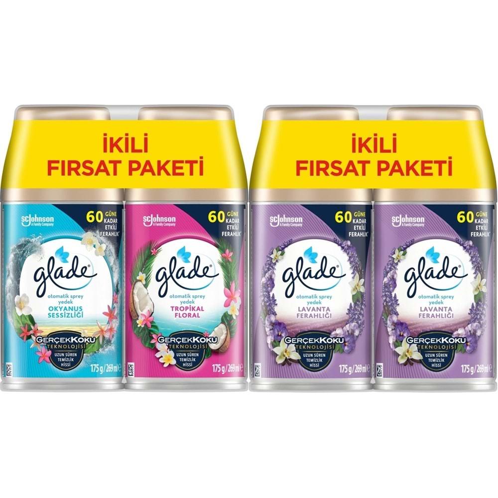 Glade Oda Kokusu Otomatik Sprey Yedek 269ML (4 Lü Set) Okyanus, Tropikal Floral - Lavanta KARMA