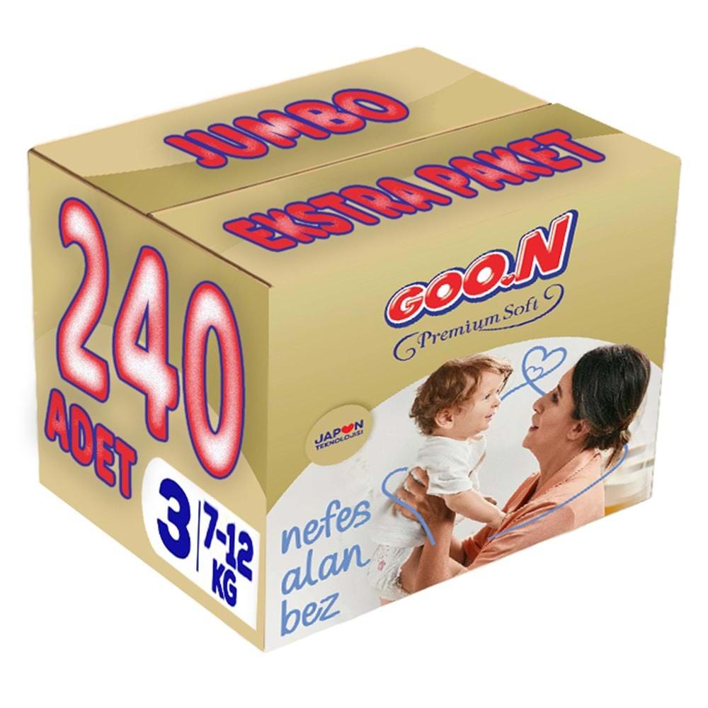 Goon Premium Soft Bebek Bezi Beden:3 (7-12Kg) Midi 240 Adet Jumbo Ekstra Pk