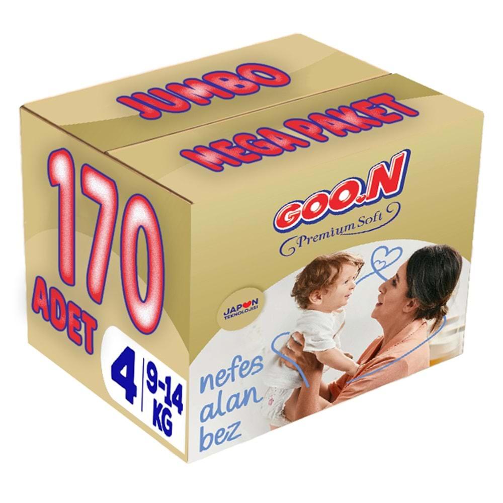 Goon Premium Soft Bebek Bezi Beden:4 (9-14Kg) Maxi 170 Adet Jumbo Mega Pk