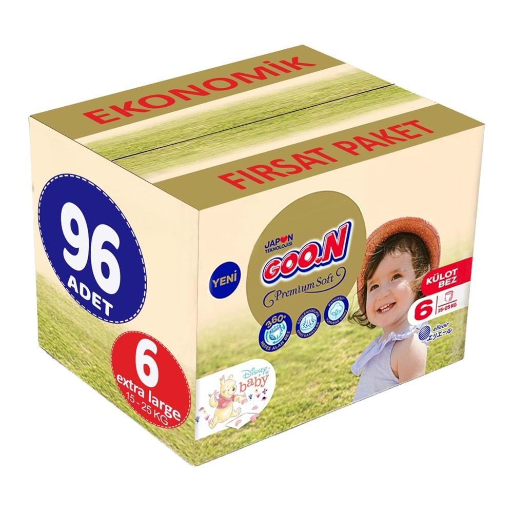 Goon Premium Soft Külot Bebek Bezi Beden:6 (15-25Kg) Extra Large 96 Adet Ekonomik Fırsat Pk