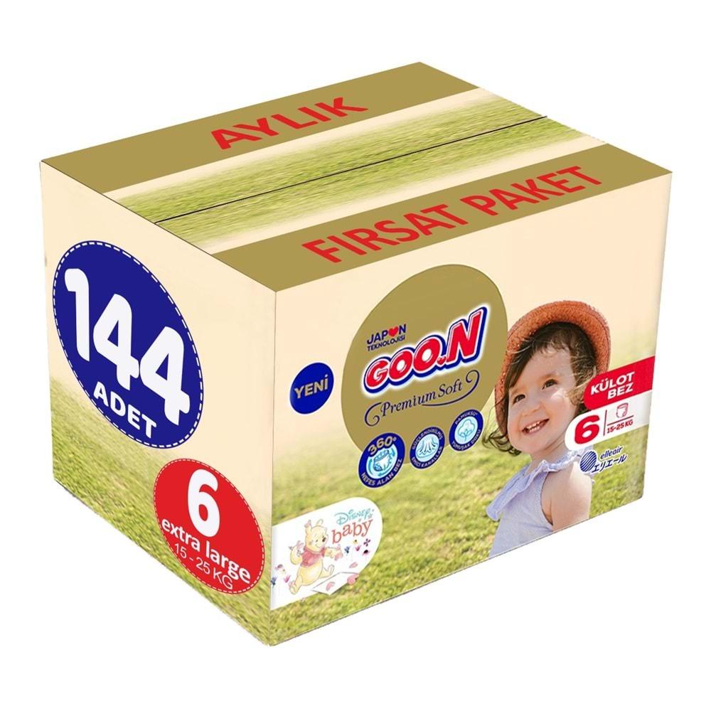 Goon Premium Soft Külot Bebek Bezi Beden:6 (15-25Kg) Extra Large 144 Adet Aylık Fırsat Pk