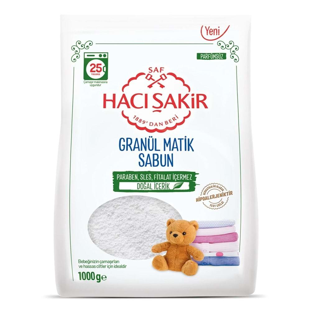 Hacı Şakir Sabun Tozu Granül Matik 4KG Parfümsüz (Bebekler/Hassas Ciltler İçin) 100 Yıkama (4PK*1KG)