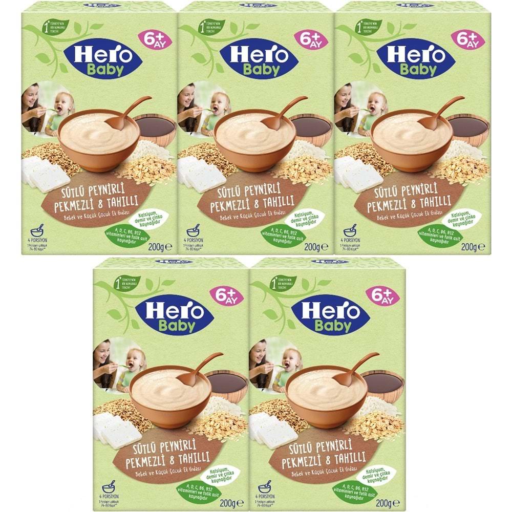 Hero Baby Kaşık Maması 200GR Sütlü Peynirli Pekmezli 8 Tahıllı 5 Li Set