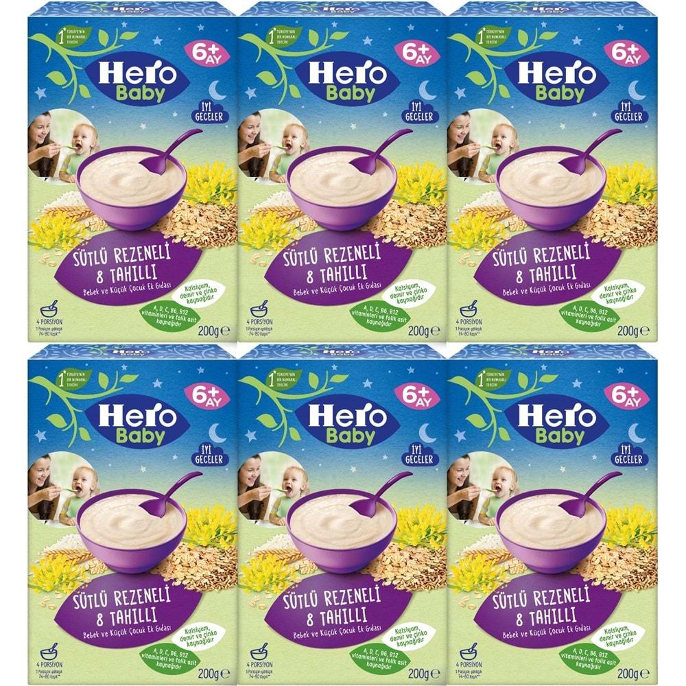 Hero Baby Kaşık Maması 200GR Gece Sütlü Rezeneli 8 Tahıllı 6 Lı Set