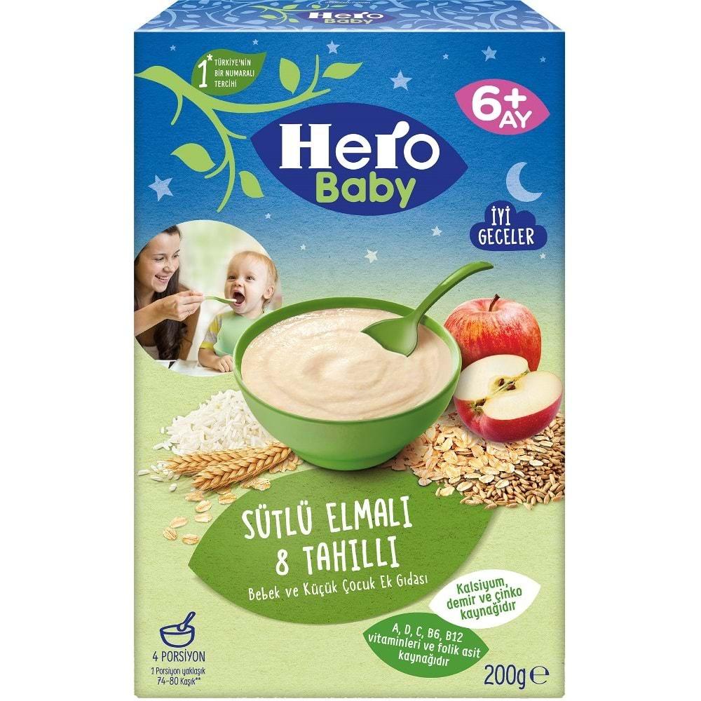 Hero Baby Kaşık Maması 200GR Gece Sütlü Elmalı 8 Tahıllı 6 Lı Set