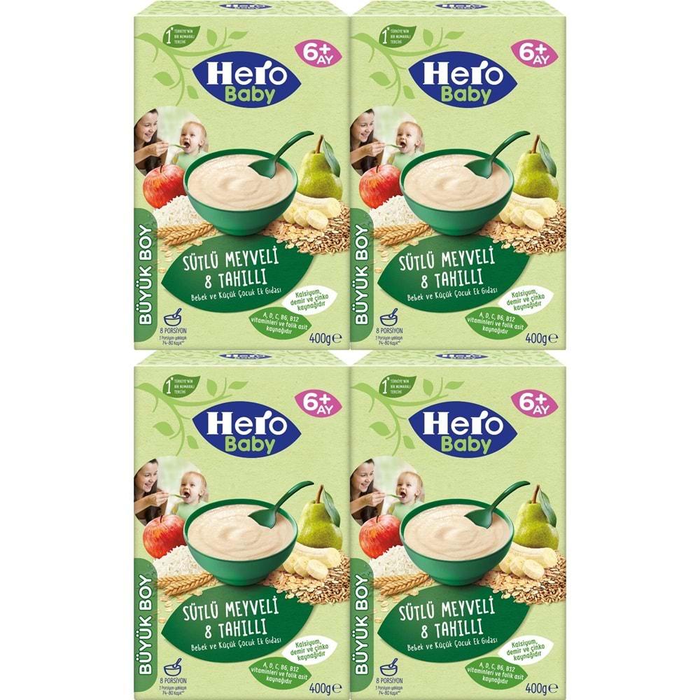 Hero Baby Kaşık Maması 400GR Sütlü Meyveli 8 Tahıllı 4 Lü Set