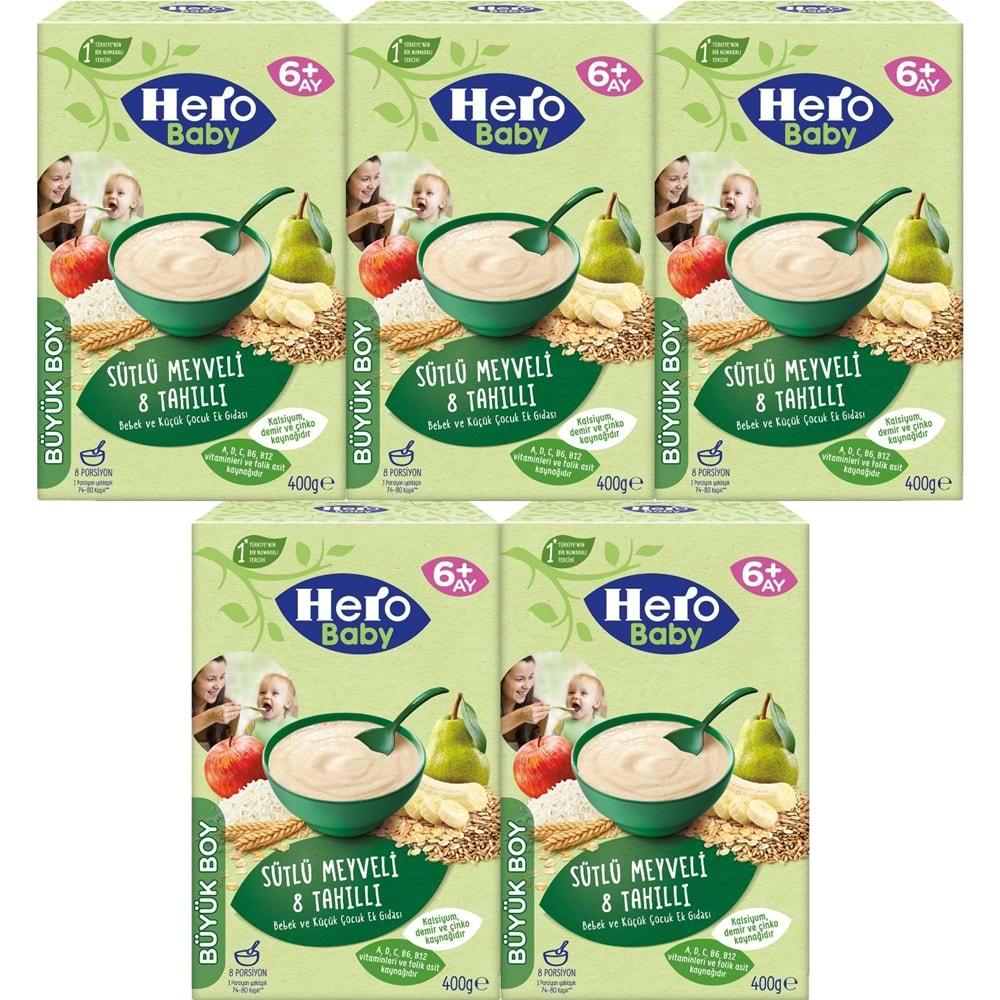 Hero Baby Kaşık Maması 400GR Sütlü Meyveli 8 Tahıllı 5 Li Set