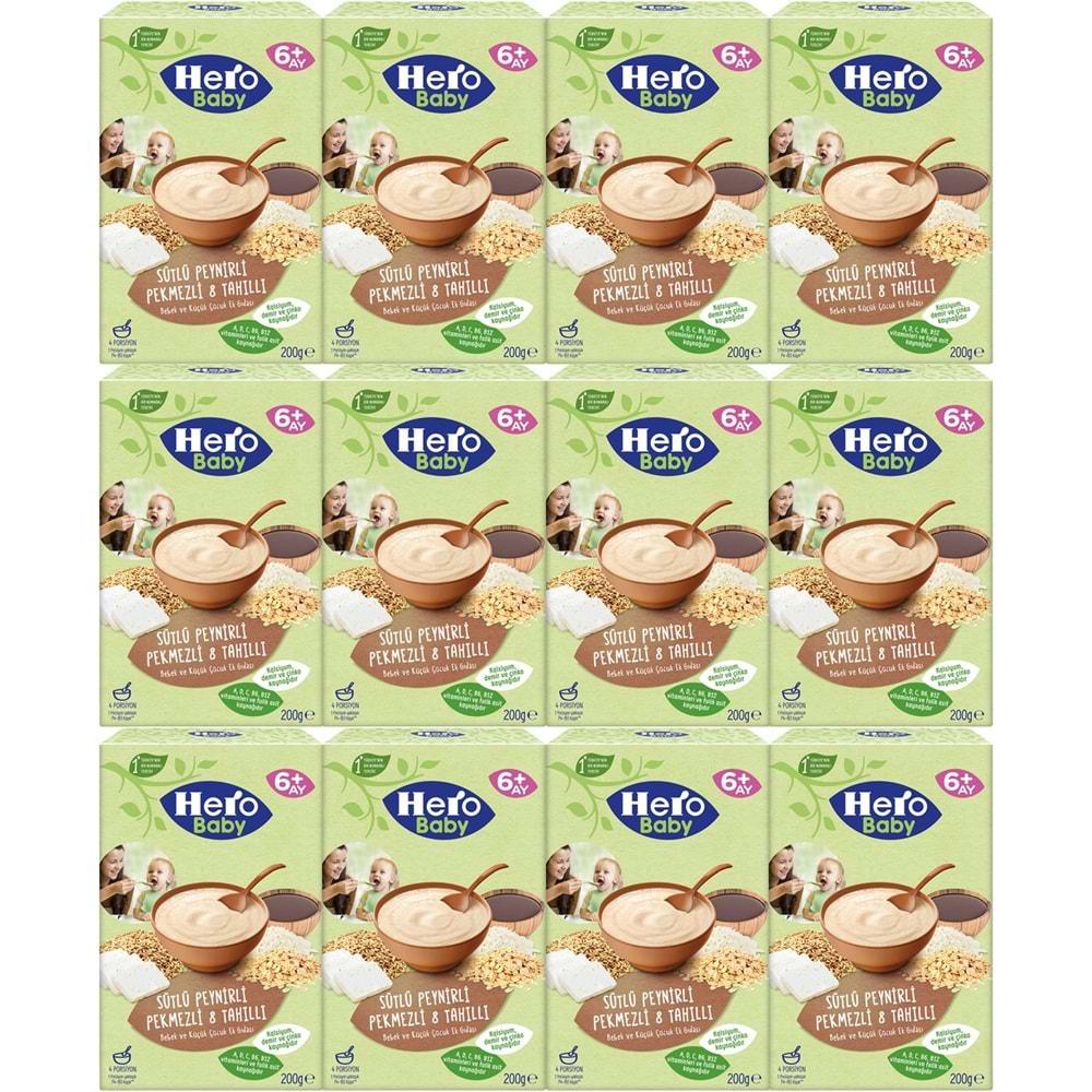 Hero Baby Kaşık Maması 200GR Sütlü Peynirli Pekmezli 8 Tahıllı 12 Li Set