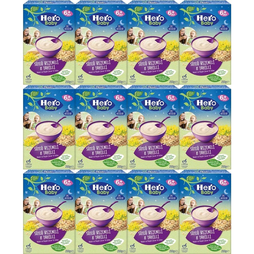 Hero Baby Kaşık Maması 200GR Gece Sütlü Rezeneli 8 Tahıllı 12 Li Set