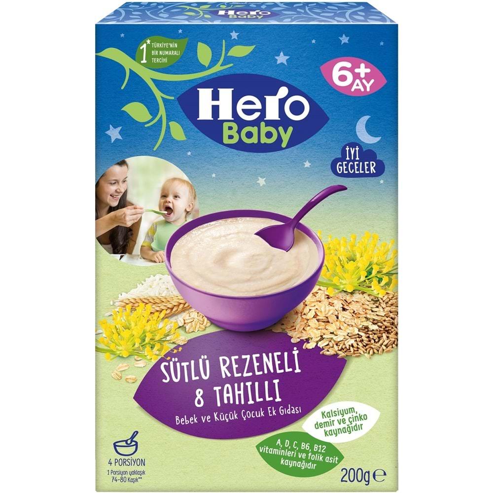 Hero Baby Kaşık Maması 200GR Gece Sütlü Rezeneli 8 Tahıllı 12 Li Set