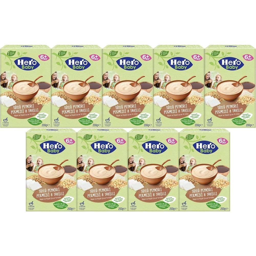 Hero Baby Kaşık Maması 200GR Sütlü Peynirli Pekmezli 8 Tahıllı 9 Lu Set