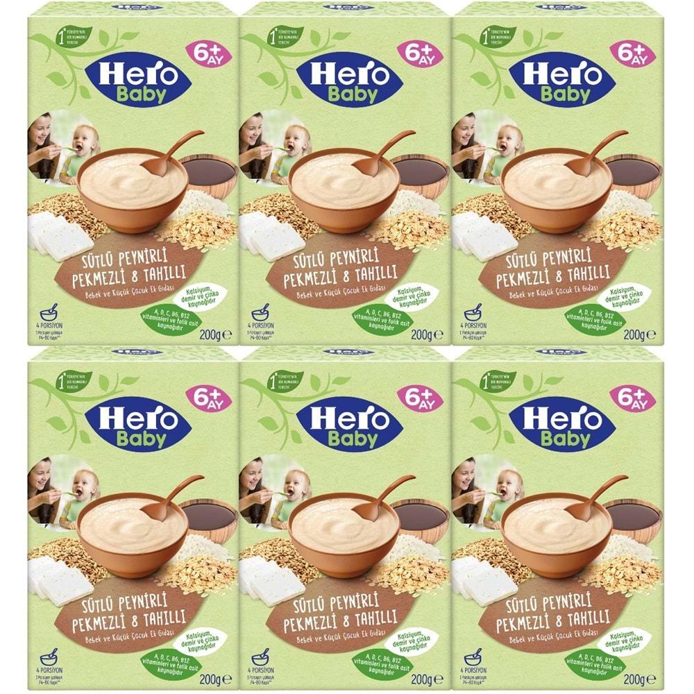 Hero Baby Kaşık Maması 200GR Sütlü Peynirli Pekmezli 8 Tahıllı 6 Lı Set