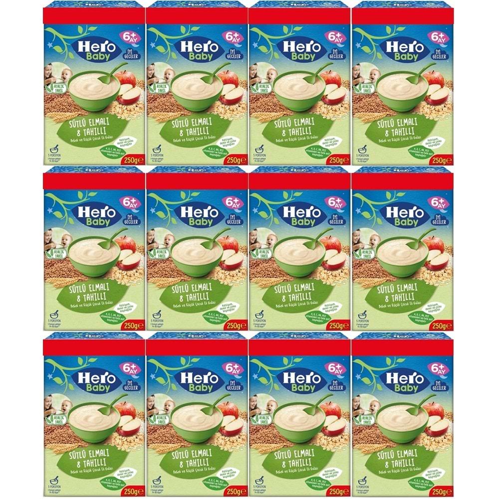 Hero Baby Kaşık Maması 250GR Sütlü Meyveli 8 Tahıllı (Avantaj Pk) (12 Li Set)