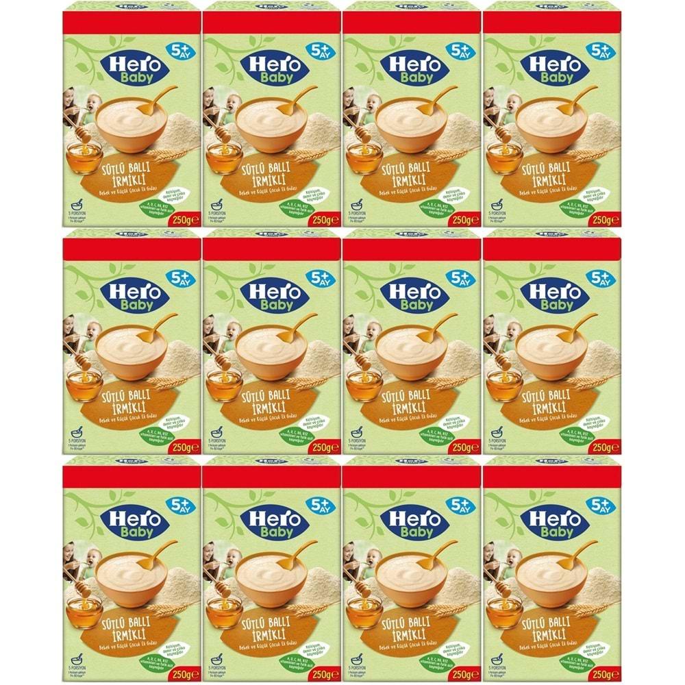 Hero Baby Kaşık Maması 250GR Sütlü Ballı İrmikli (Avantaj Pk) (12 Li Set)