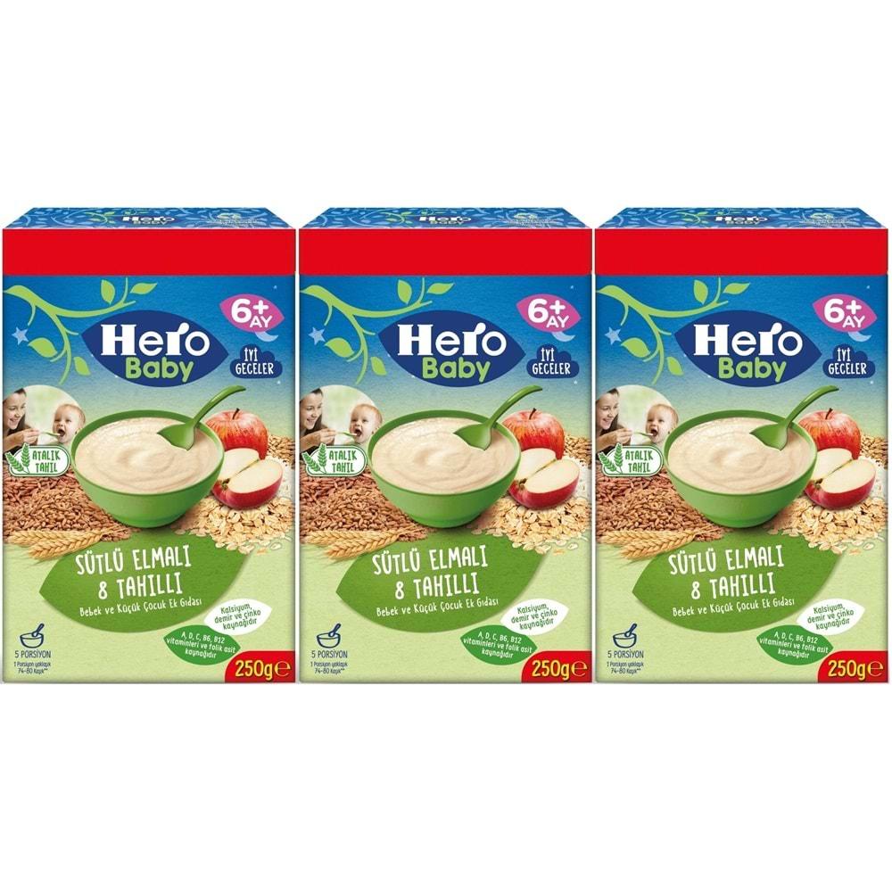 Hero Baby Kaşık Maması 250GR Sütlü Elmalı 8 Tahıllı (Avantaj Pk) (3 Lü Set)