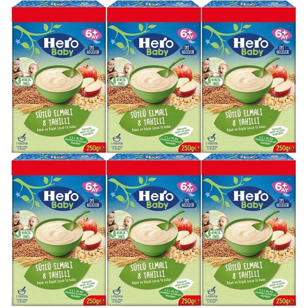 Hero Baby Kaşık Maması 250GR Sütlü Elmalı 8 Tahıllı (Avantaj Pk) (6 Lı Set)