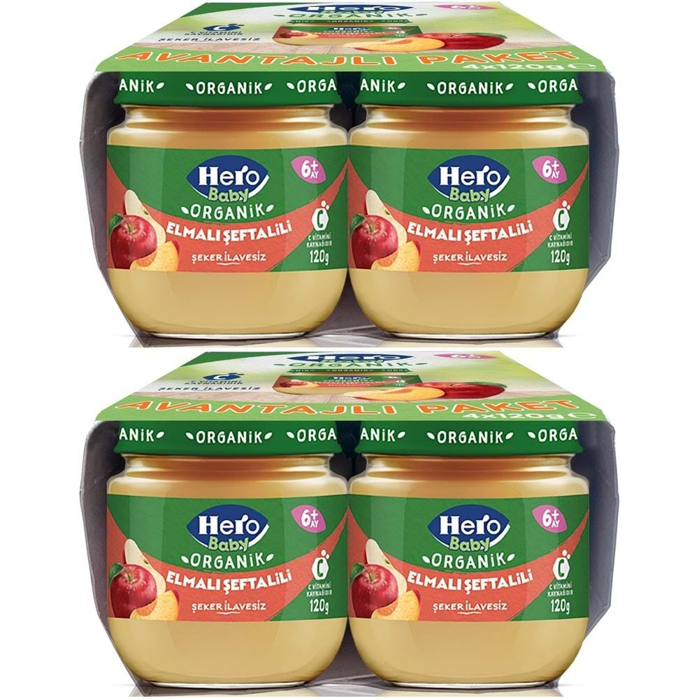 Hero Baby Kavanoz Maması 120GR Avantaj Pk (8 Li Set) Elmalı Şeftalili (2PK*4)