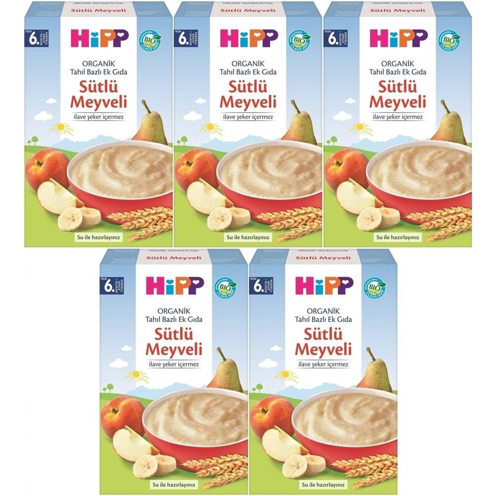 Hipp Organik Sütlü Meyveli Tahıl Bazlı Kaşık Maması 250Gr (5 Li Set)