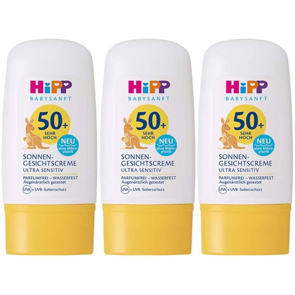 Hipp Babysanft Güneş Kremi -Yüz için Sonnen Gesıchtscreme 50+ Faktör Ultra Sensıtıv 30ML (3 Lü Set)