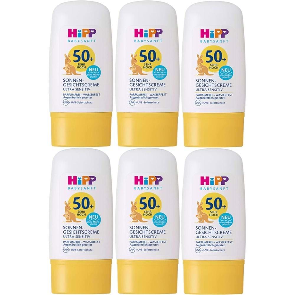 Hipp Babysanft Güneş Kremi -Yüz için Sonnen Gesıchtscreme 50+ Faktör Ultra Sensıtıv 30ML (6 Lı Set)