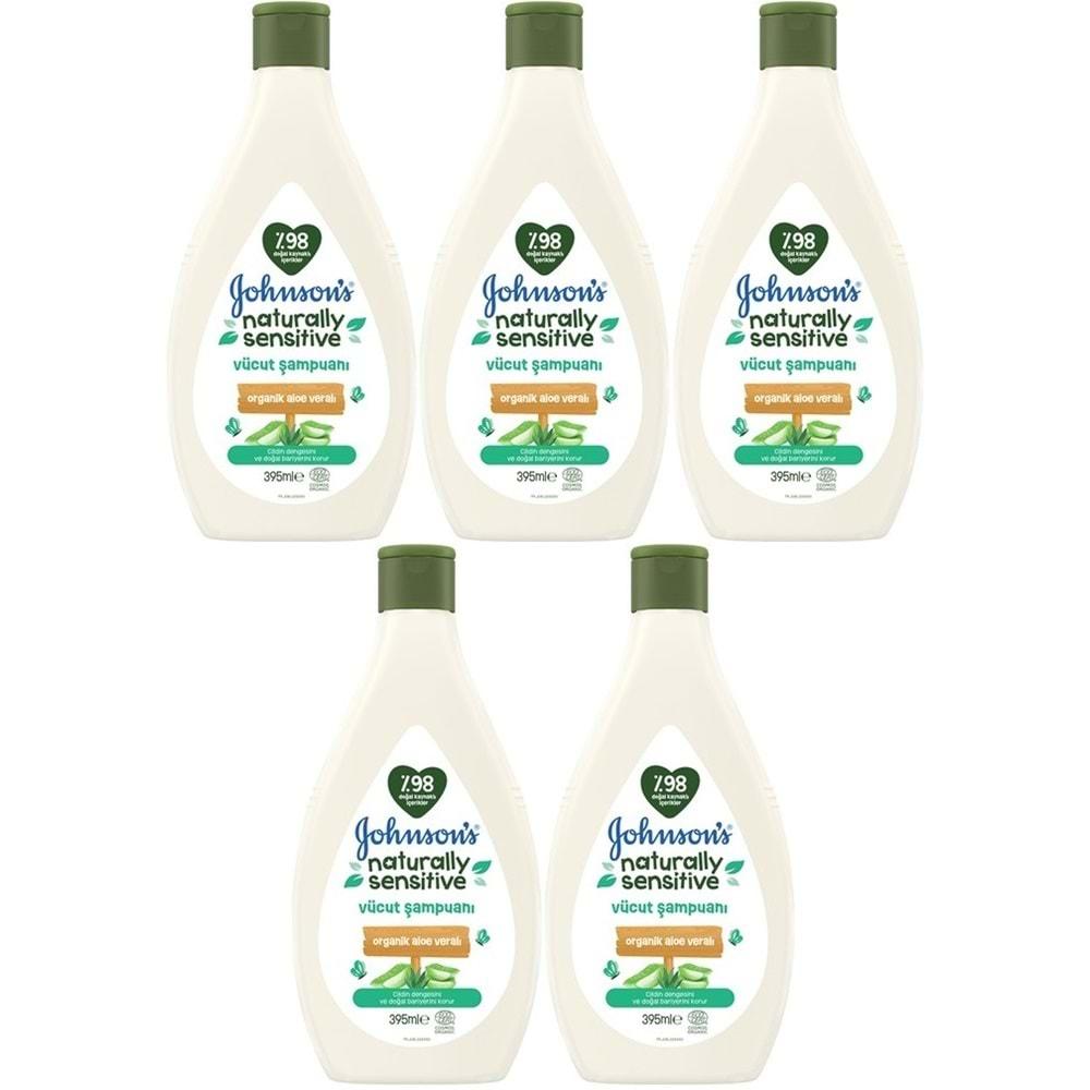 Johnsons Baby Vücut Şampuanı 395ML Natural Sensitive (Organik Aloe Veralı) (5 Li Set)