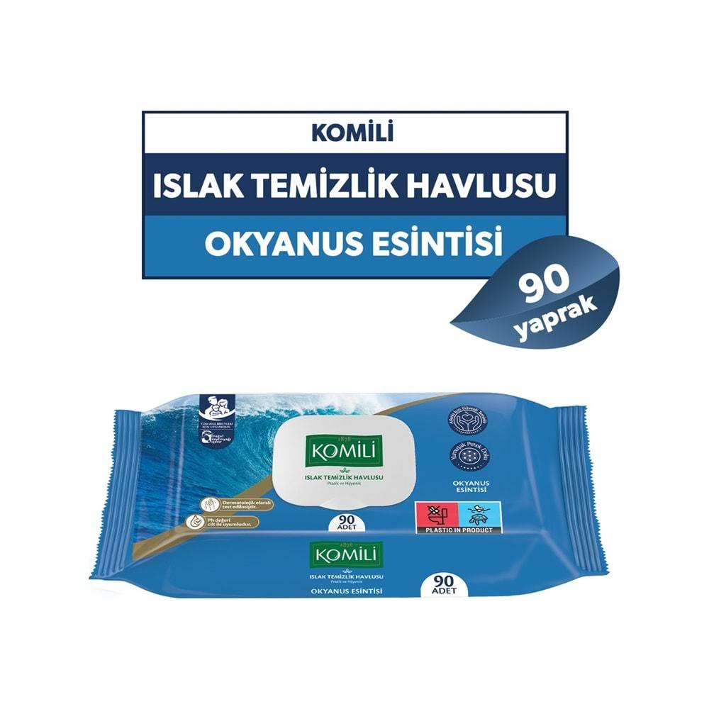 Komili Islak Havlu Mendil 90 Yaprak Karma 8 Li Set (Okyanus Esintisi-Gül Kokulu) 720 Yaprak