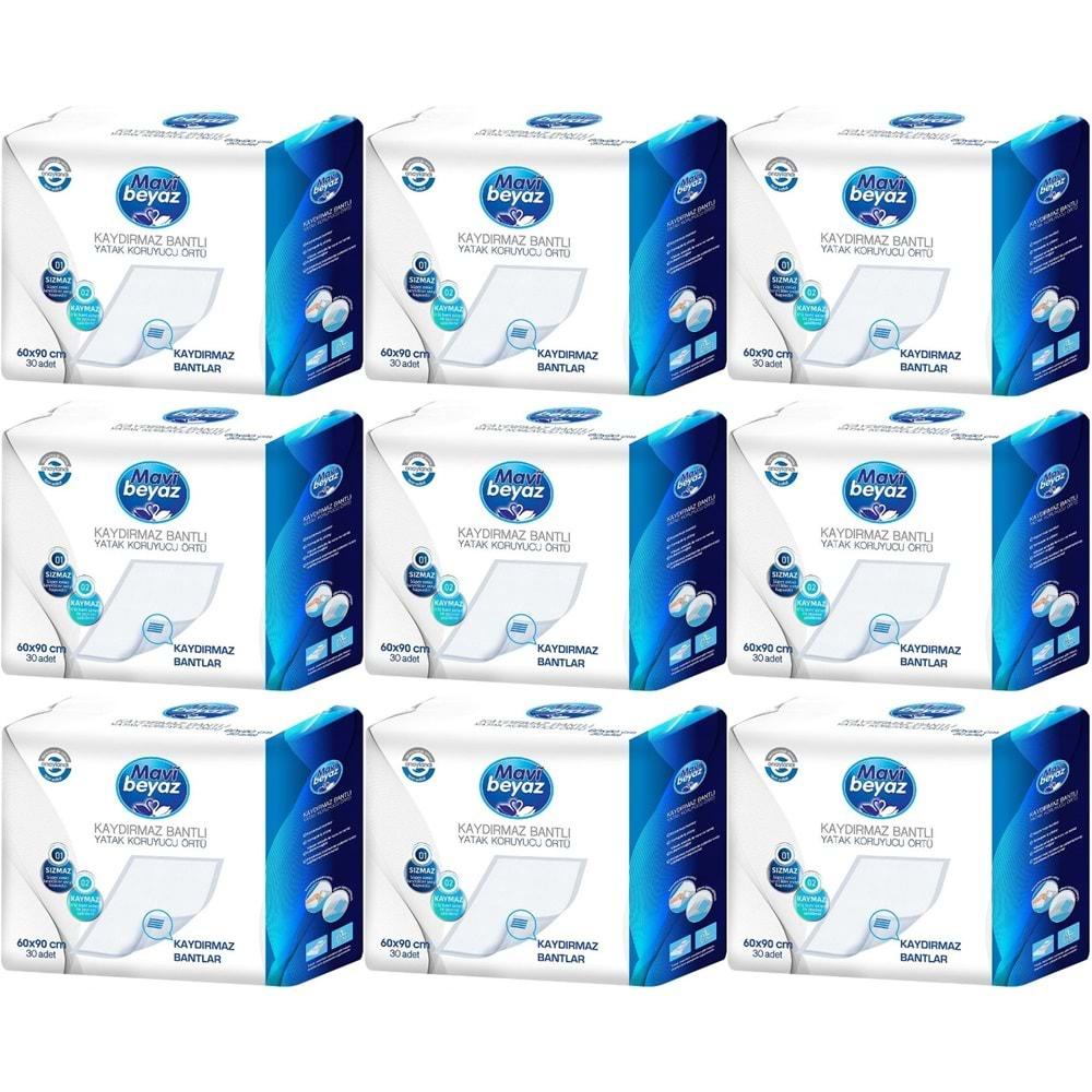 Mavi Beyaz Hasta Alt Açma Yatak Koruyucu Örtü 60*90CM 270 Adet (9PK*30) Kaydırmaz Bantlı