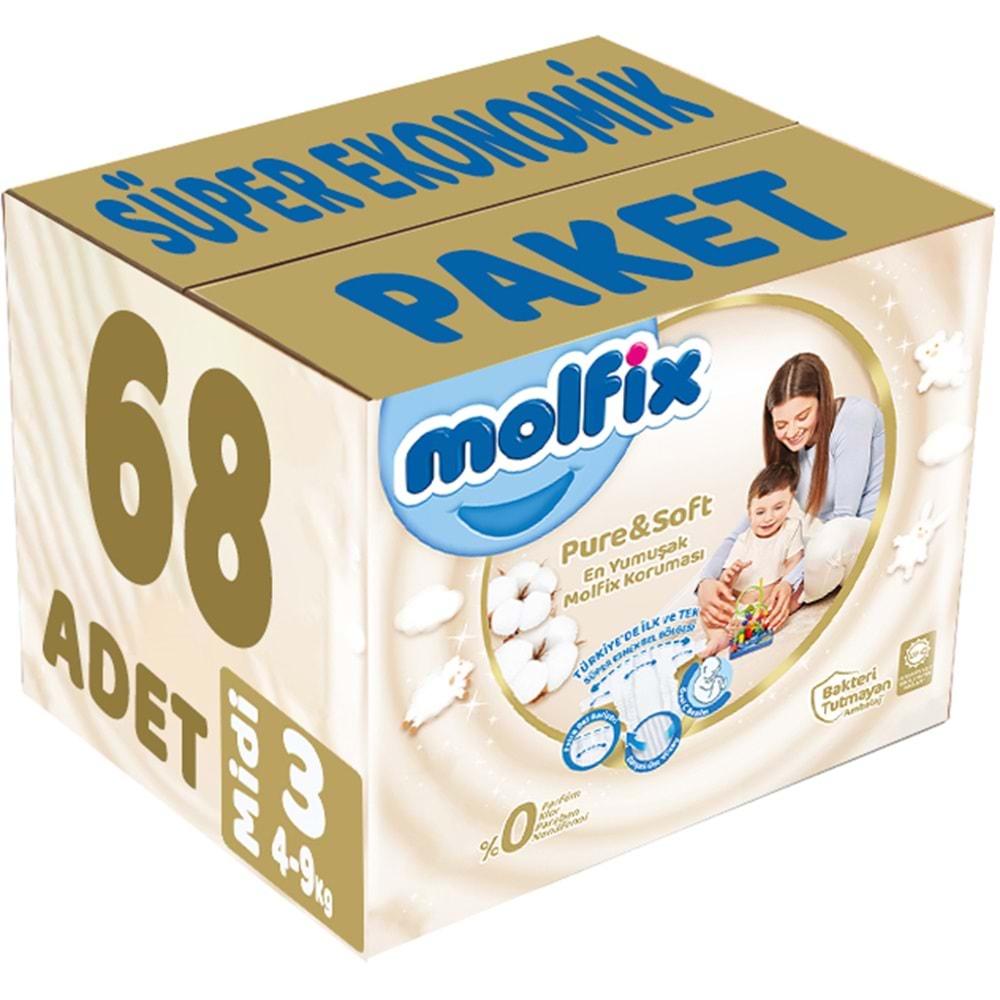 Molfix Pure&Soft Bebek Bezi Beden:3 (4-9Kg) Midi 68 Adet Süper Ekonomik Pk