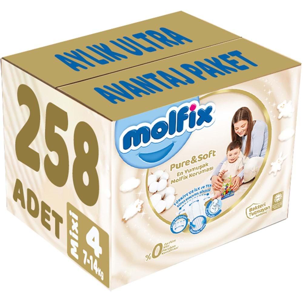 Molfix Pure&Soft Bebek Bezi Beden:4 (7-14Kg) Maxi 258 Adet Aylık Ultra Avantaj Pk