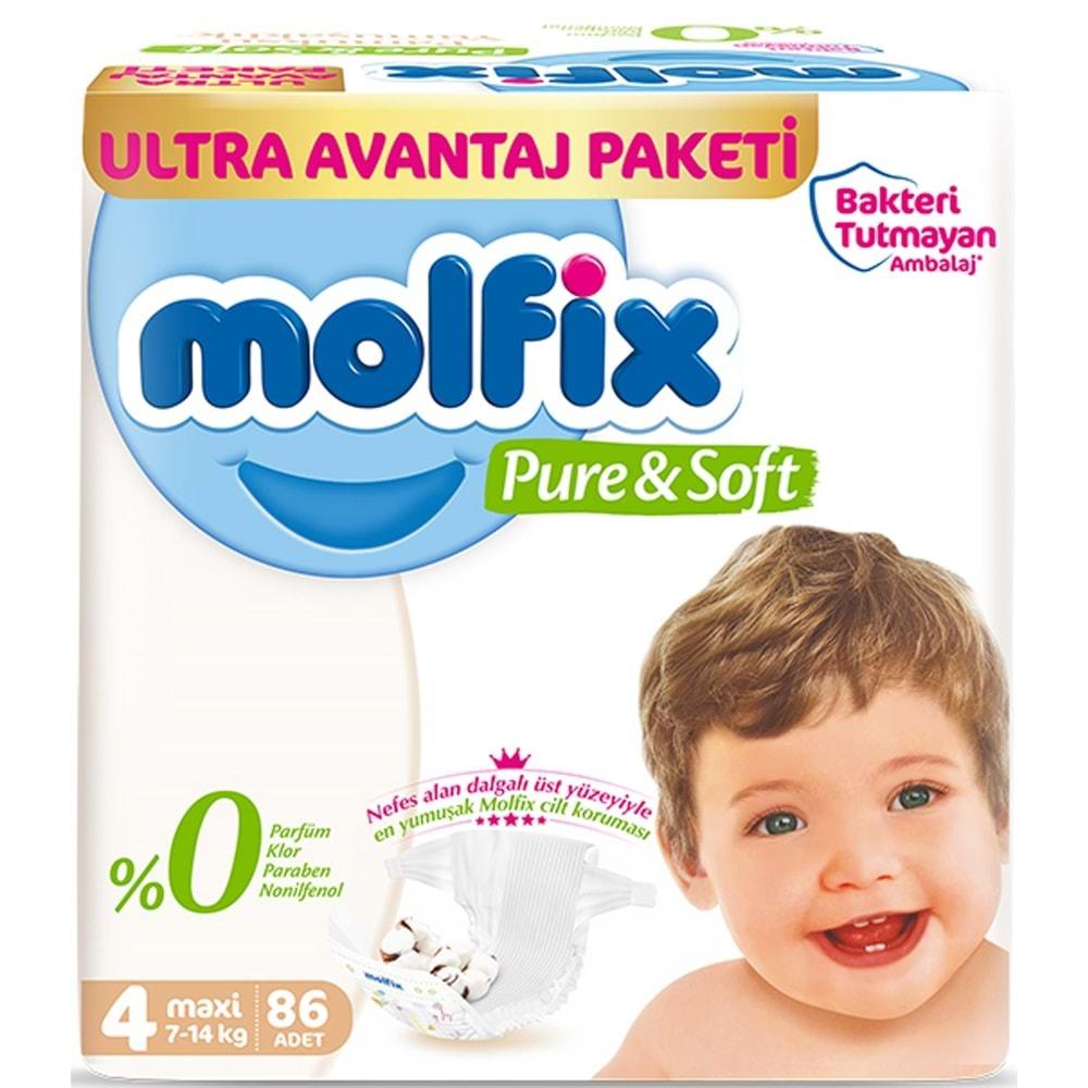 Molfix Pure&Soft Bebek Bezi Beden:4 (7-14Kg) Maxi 258 Adet Aylık Ultra Avantaj Pk
