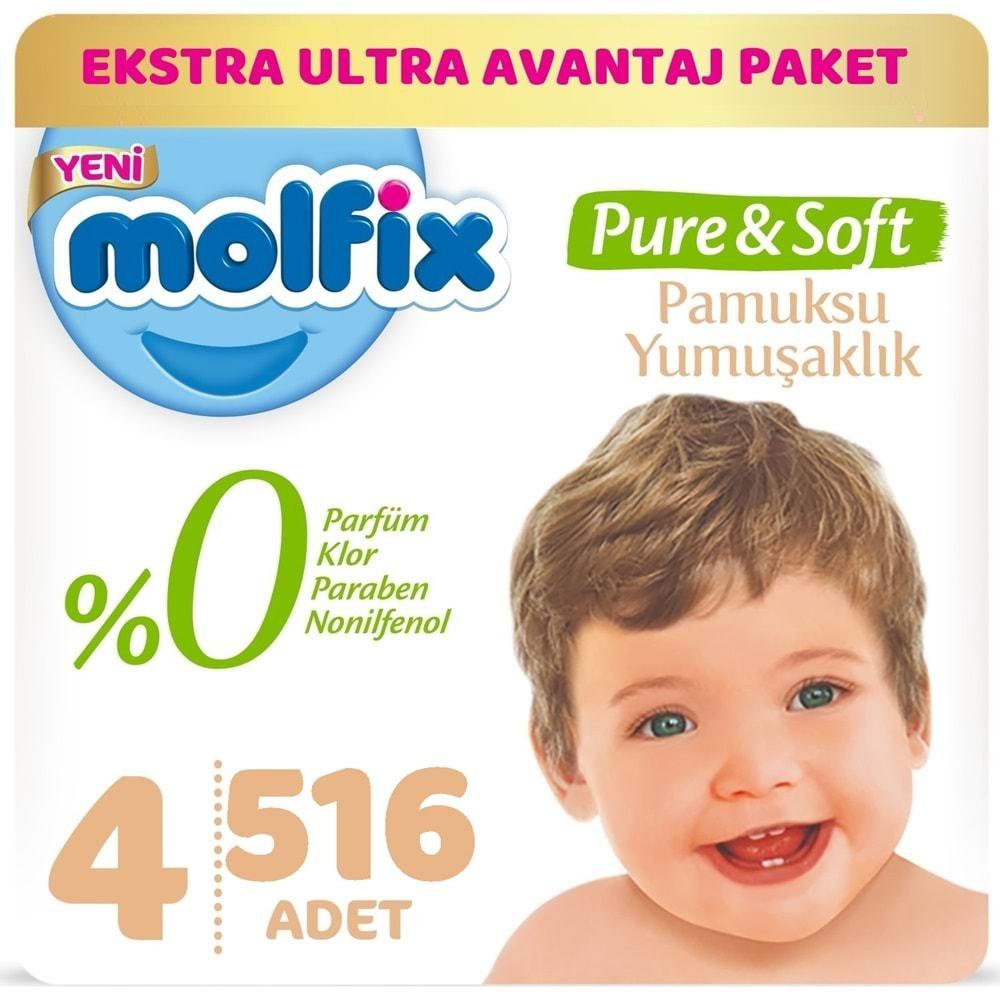 Molfix Pure&Soft Bebek Bezi Beden:4 (7-14Kg) Maxi 516 Adet Ekstra Ultra Avantaj Pk