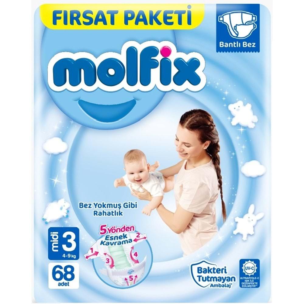 Molfix Bebek Bezi Beden:3 (4-9Kg) Midi 544 Adet Dev Ekonomik Fırsat Pk