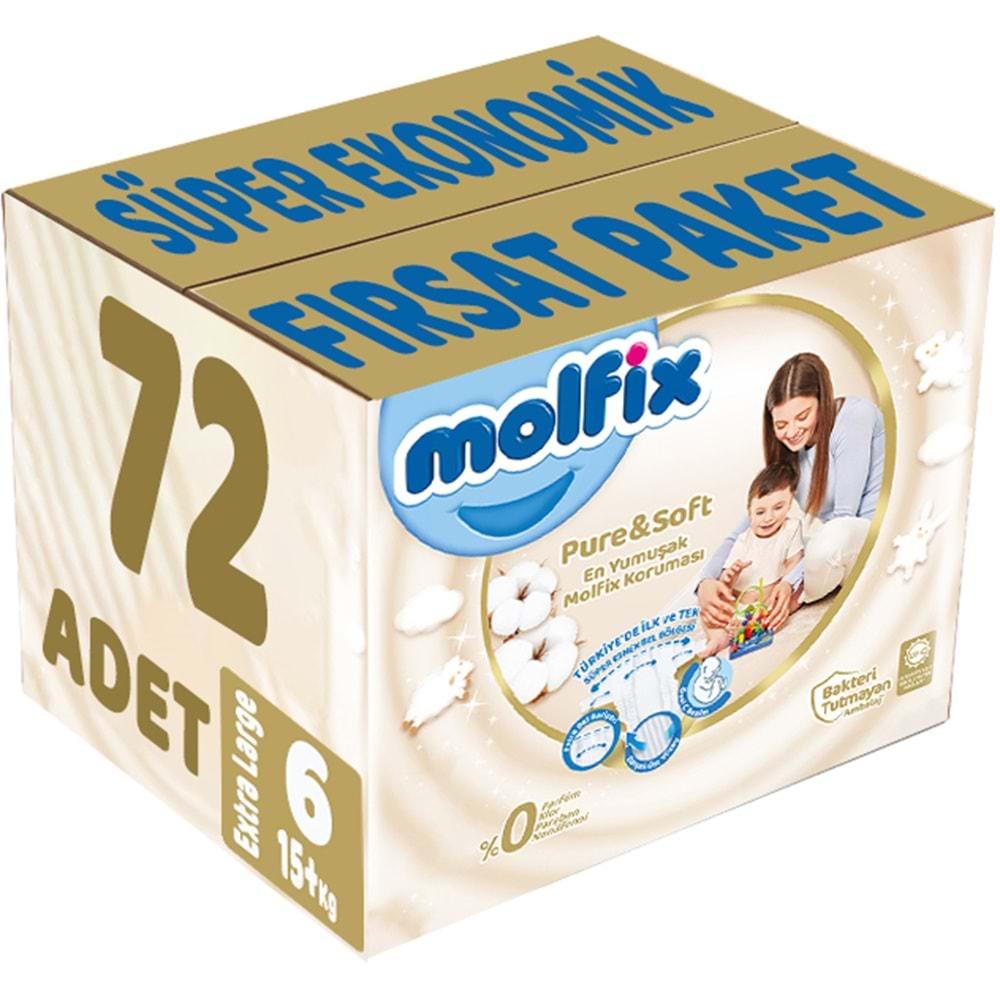 Molfix Pure&Soft Bebek Bezi Beden:6 (15+Kg) Extra Large 72 Adet Süper Ekonomik Fırsat Pk