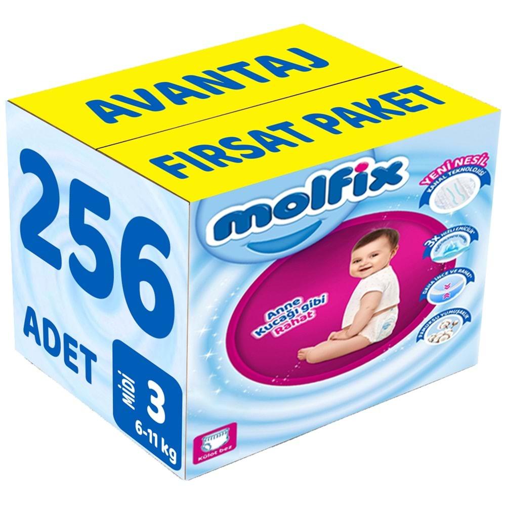 Molfix Külot Bebek Bezi Beden:3 (6-11KG) Midi 256 Adet Avantaj Fırsat Pk