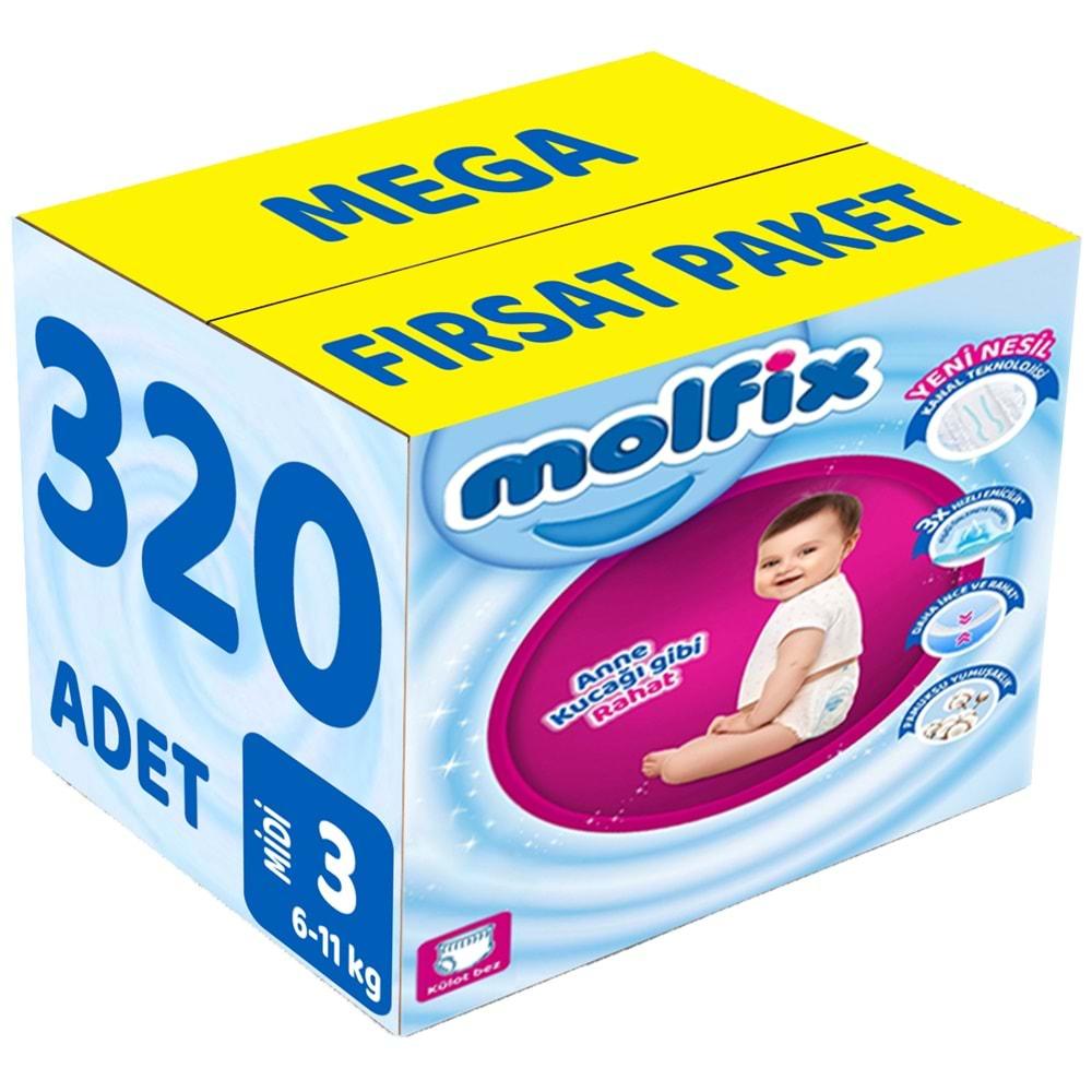 Molfix Külot Bebek Bezi Beden:3 (6-11KG) Midi 320 Adet Mega Fırsat Pk