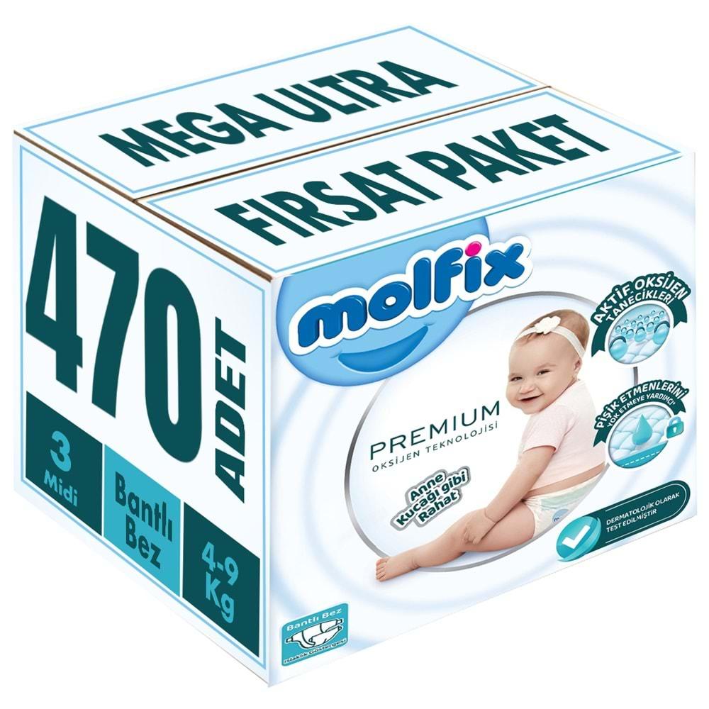 Molfix Premium Bebek Bezi Beden:3 (4-9KG) Midi 470 Adet Mega Ultra Fırsat Pk