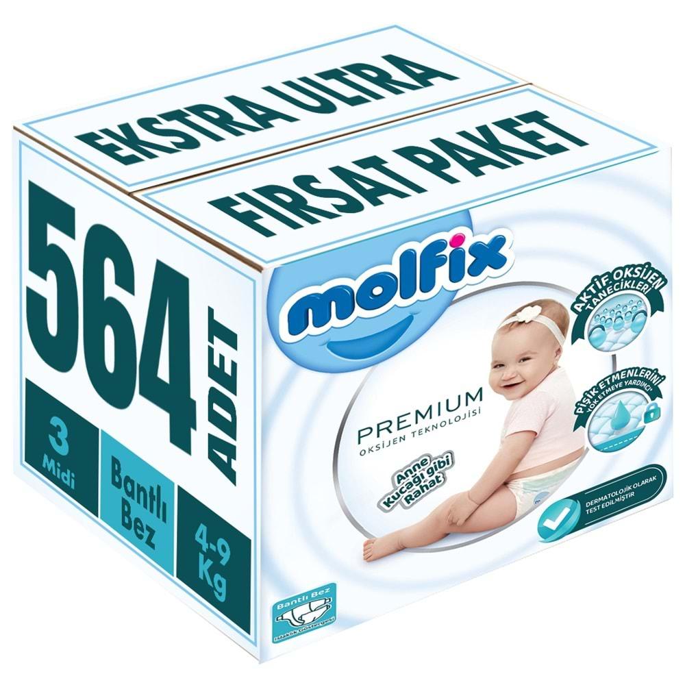 Molfix Premium Bebek Bezi Beden:3 (4-9KG) Midi 564 Adet Ekstra Ultra Fırsat Pk