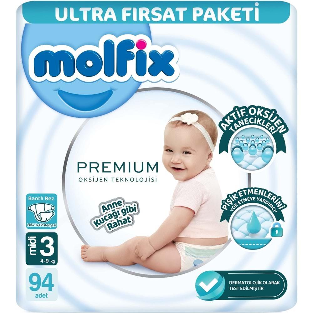 Molfix Premium Bebek Bezi Beden:3 (4-9KG) Midi 564 Adet Ekstra Ultra Fırsat Pk