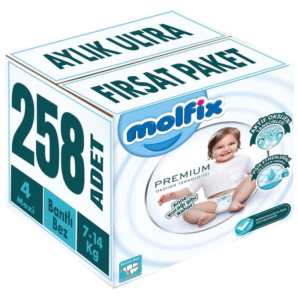 Molfix Premium Bebek Bezi Beden:4 (7-14KG) Maxi 258 Adet Aylık Ultra Fırsat Pk