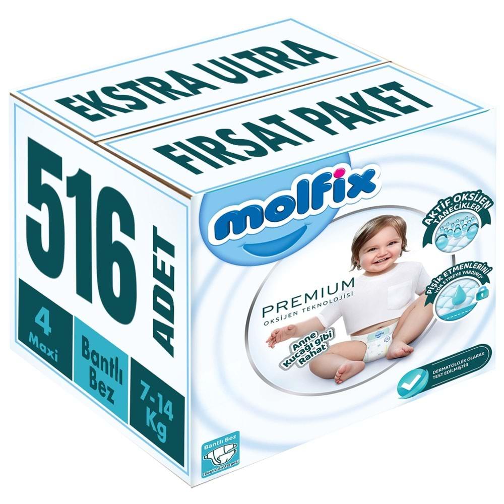 Molfix Premium Bebek Bezi Beden:4 (7-14KG) Maxi 516 Adet Ekstra Ultra Fırsat Pk