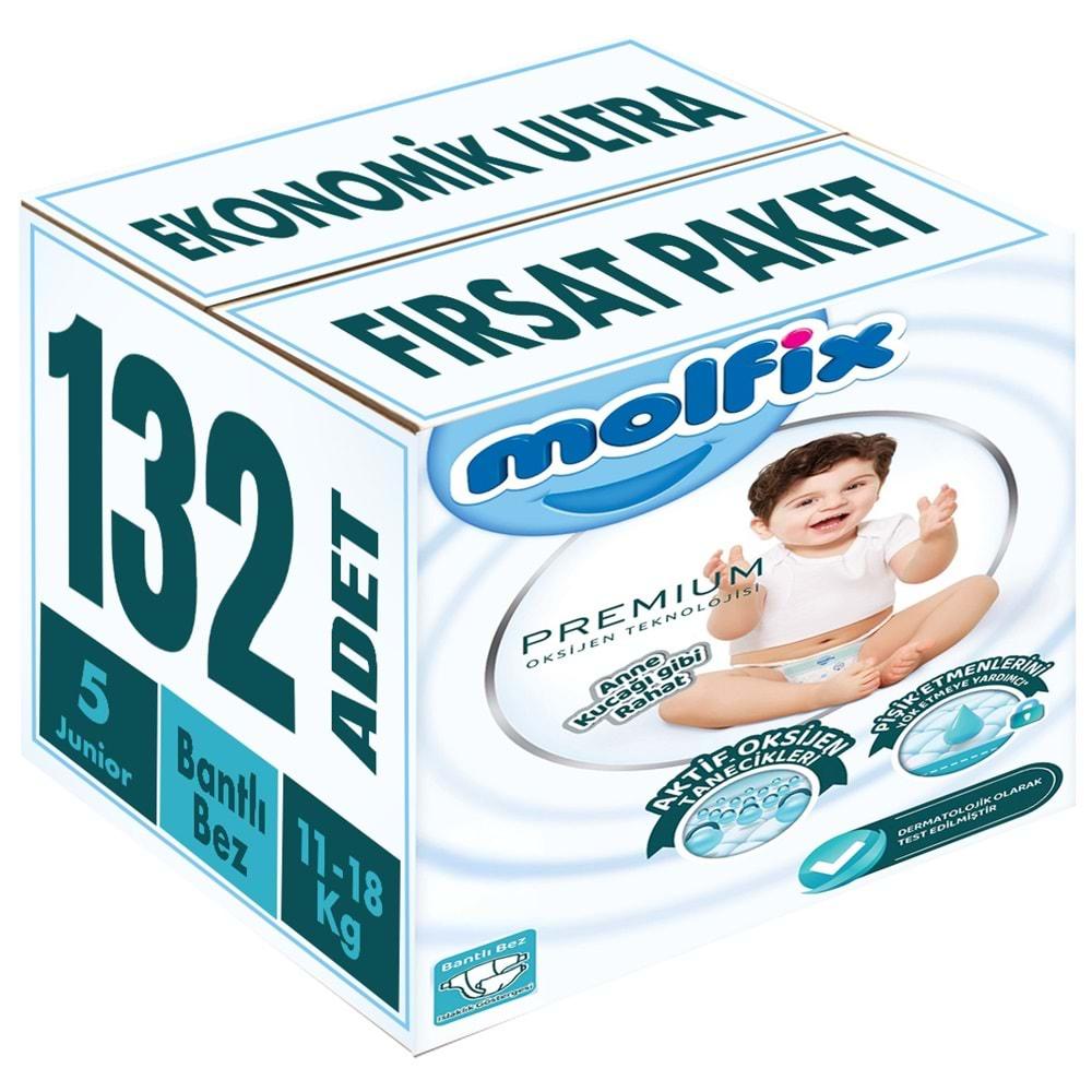 Molfix Premium Bebek Bezi Beden:5 (11-18KG) Junior 132 Adet Ekonomik Ultra Fırsat Pk